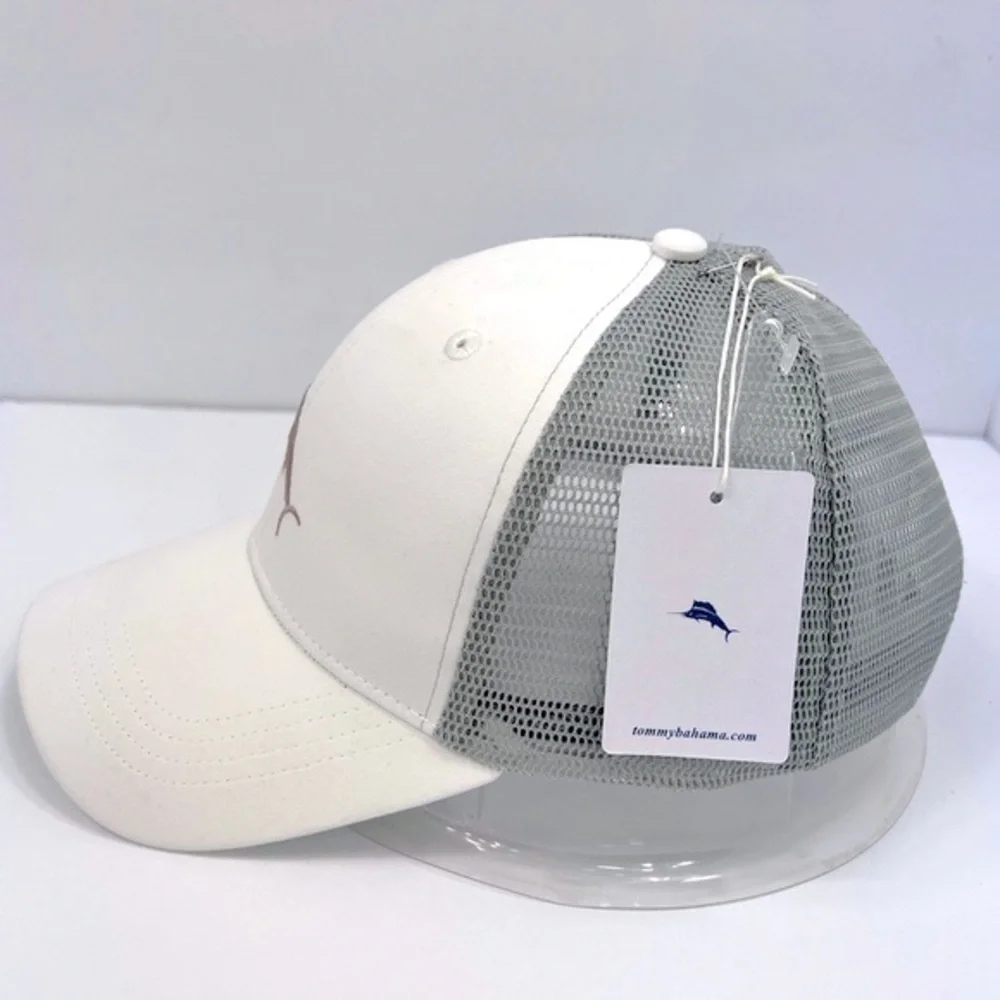 TOMMY BAHAMA CAP HAT, FRONT IS WHITE BACK IS GREY MESH & LOGO ADJ. STRAP, UNISEX